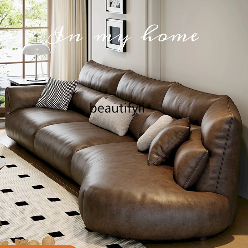 

Кожаный диван, современный простой первый слой из воловьей кожи, домашний изогнутый угловой диван для маленькой квартиры