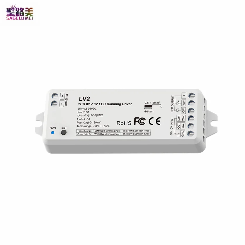 

10A*2CH 12V-36VDC 0/1-10V CV Dimming Driver LV2 24V CCT Dimmer PWM Constant Voltage For Dual Color temperature LED Strip Lights