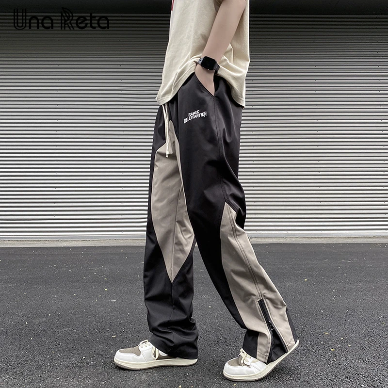 

Una Reta Casual Man Pants New Hip Hop Splicing Zipper Pants Harajuku Sweatpants Fashion Punk Rock Trousers Man