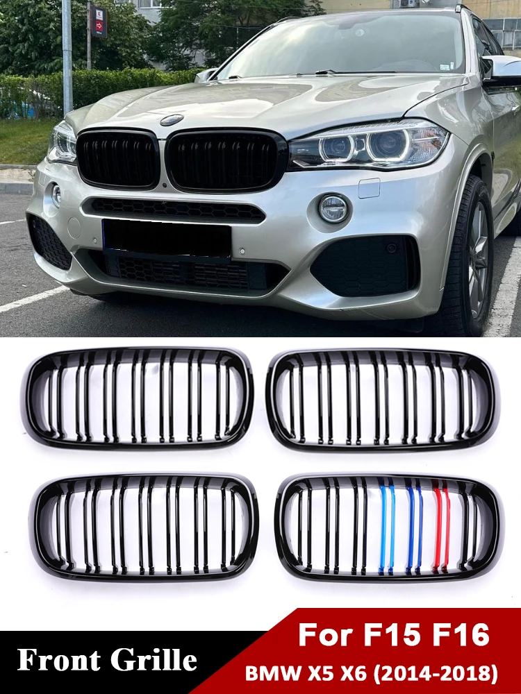 

For BMW X5 X6 F15 F16 Car Front Bumper Kidney Facelift M Color Grill Cover Inside Radiator Gloss Black Grills 2014-2018