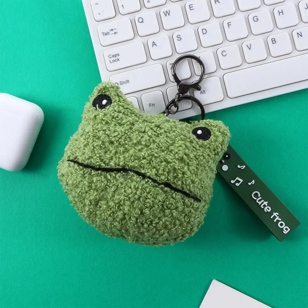 

Portable Kawaii Earphone Storage bag Key Charm Lanyard pendant Mini Wallet Keychain Zipper Coin Purses Frog Plush Coin Bag