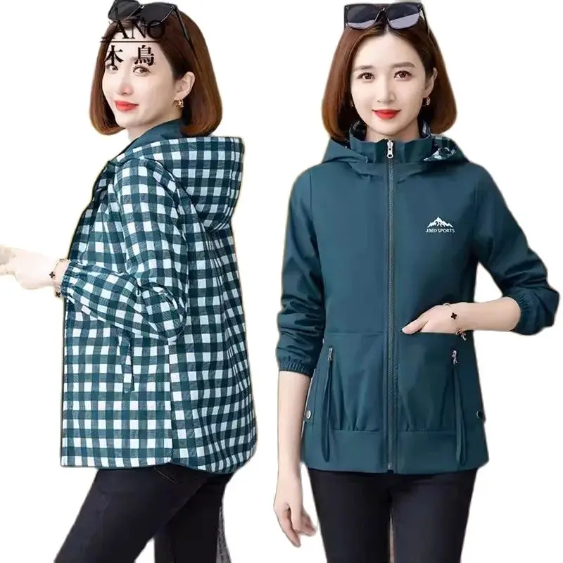 

Double Sided Windbreaker Jacket for Women 2024 Spring Autumn Clothing Middle-Aged Mother Reducing age Loose Fitting Popular Top