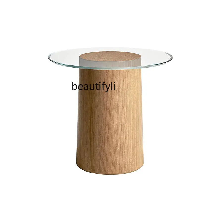yj Nordic Minimalist Style Solid Wood Glass Side Table Living Room Creative Table Diameter Small round 
yj Nordic Minimalist Style Solid Wood Glass Side Table Living Room Creative Table Diameter Small round