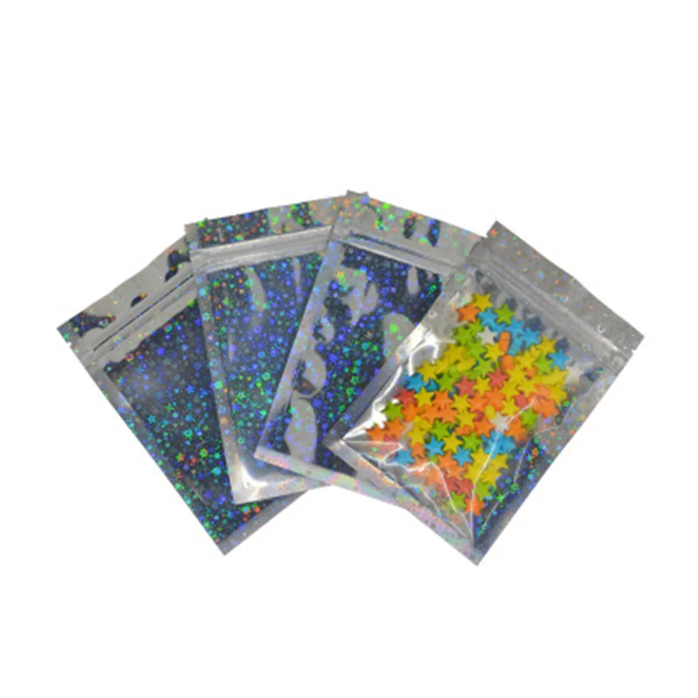 

100 шт. многоразовые Звездные лазерные мешки из майлара с замком-молнией, упаковочный пакет из алюминиевой фольги, прозрачный термогерметичный пакет для чая и конфет