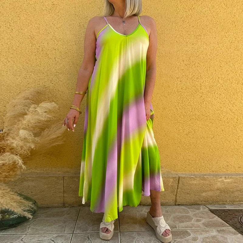 Elegant Gradient Printed Spaghetti Strap Dress Women Sexy Deep V-neck Sleeveless Party Dress Fashion Pleated Loose Long Dresses
Elegant Gradient Printed Spaghetti Strap Dress Women Sexy Deep V-neck Sleeveless Party Dress Fashion Pleated Loose Long Dresses