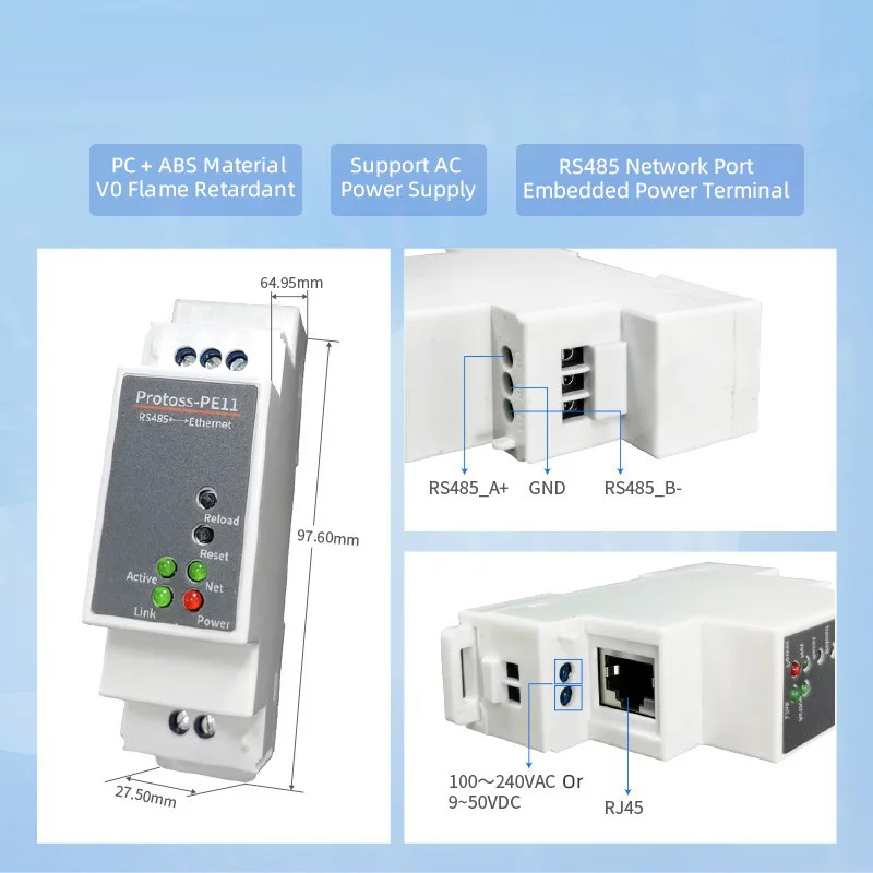 Protoss-PE11 DIN-рейка Modbus RS485 последовательный порт к Ethernet преобразователю
Protoss-PE11 DIN-рейка Modbus RS485 последовательный порт к Ethernet преобразователю