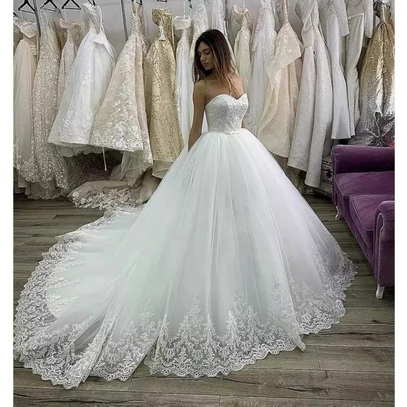 

Luxury Strapless Ball Gown Vestidos De Novia Appliques Vestido De Noiva Sweetheart Wedding Dress 2023 Lace Robe De Mariée