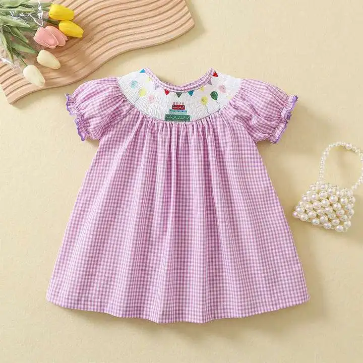 Spring Summber Season Baby Girl Smock Sibling Outfits Boutique Children Clothes Birthday Cake Print Smocked Purple Lattice Dress
Spring Summber Season Baby Girl Smock Sibling Outfits Boutique Children Clothes Birthday Cake Print Smocked Purple Lattice Dress