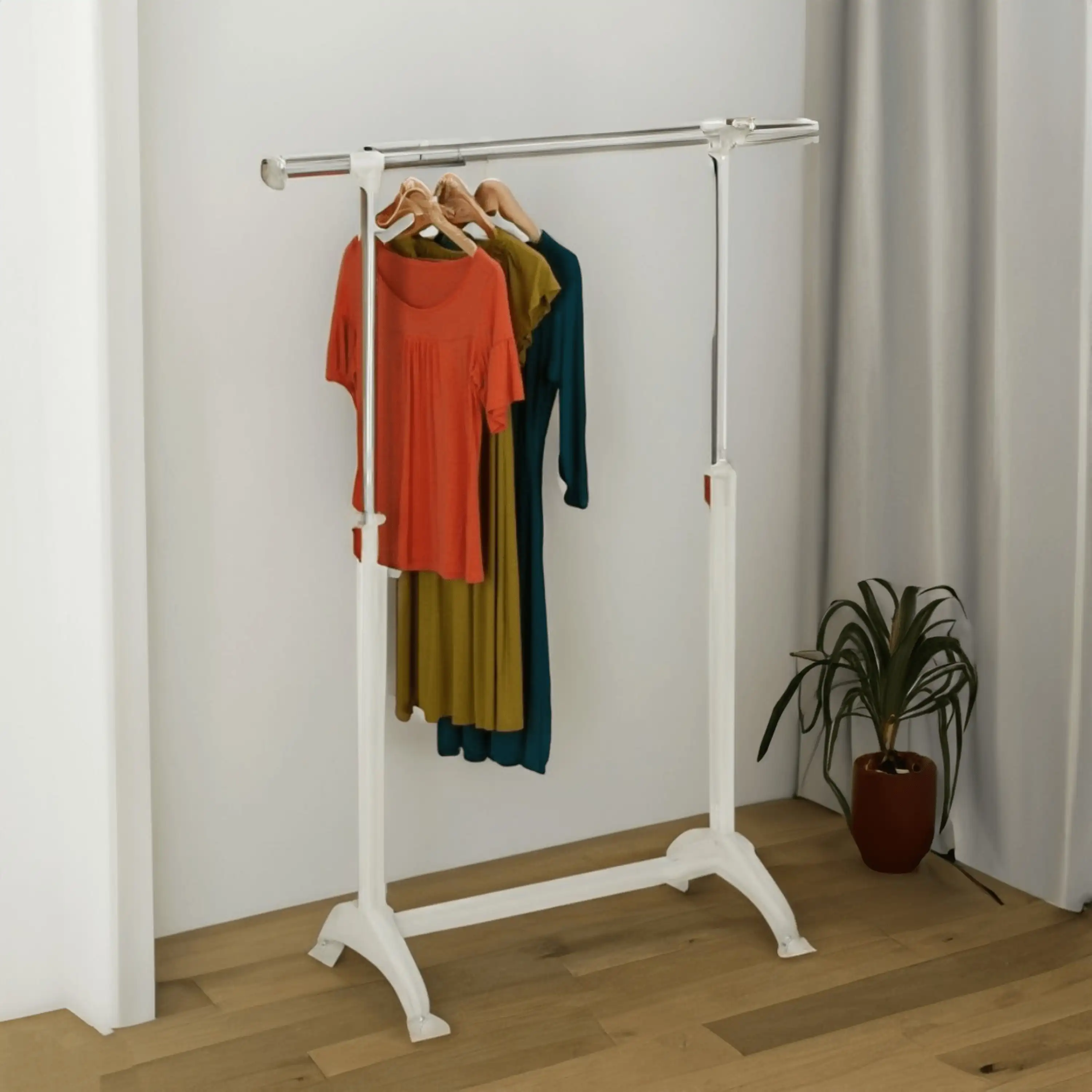 Honey-Can-Do Steel and Plastic 54" W Adjustable Height Modern Clothes Rack, Chrome/White
Honey-Can-Do Steel and Plastic 54" W Adjustable Height Modern Clothes Rack, Chrome/White