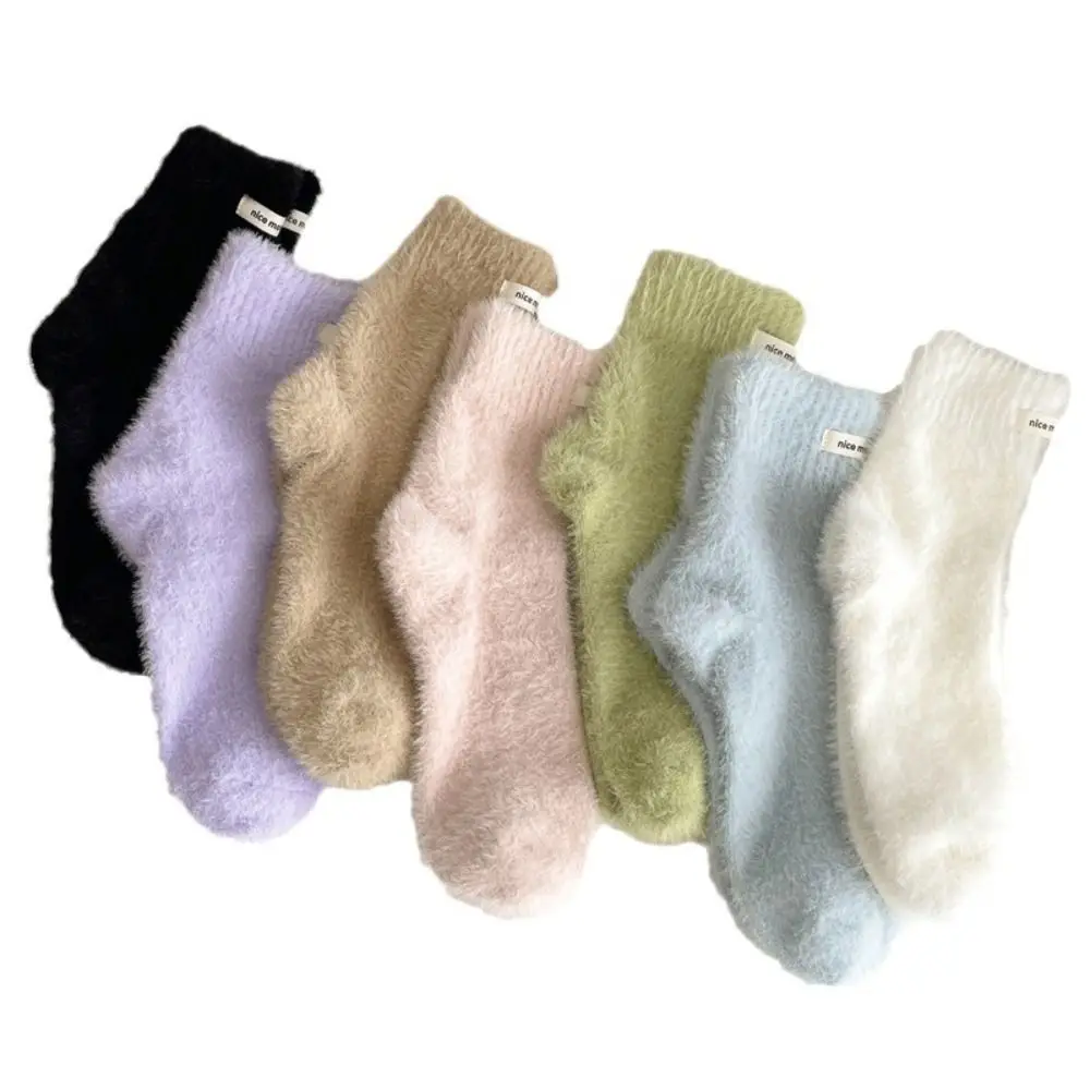 

Winter Mink Cashmere Socks Fashion Plush Warm Velvet Socks Fluffy Solid Color Cotton Socks Women