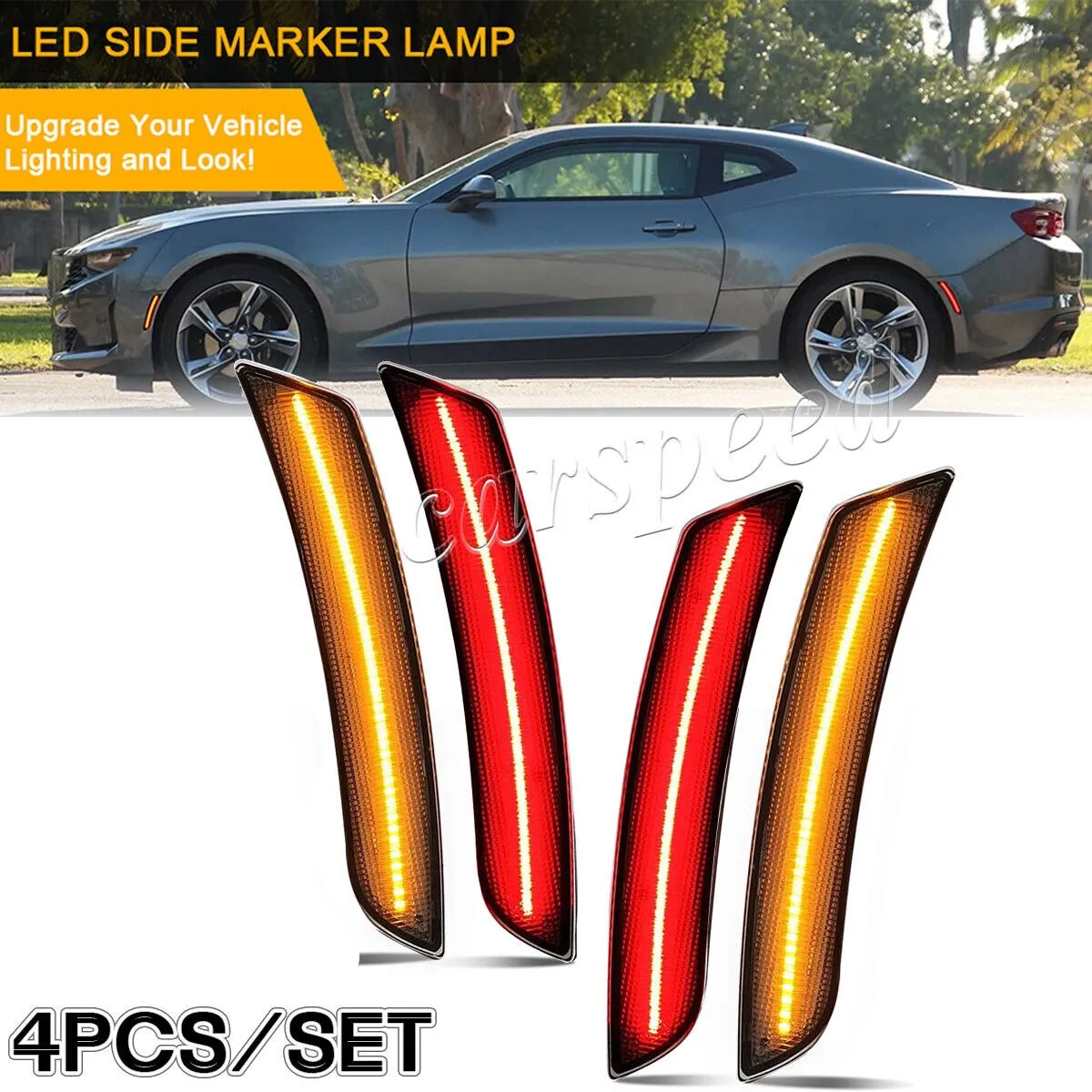 

4PCS Front Amber & Rear Red Led Side Marker Lights Turn Signal Indicator Blinker Lamps For 2016-2023 Chevy Camaro SS LT LS ZL1