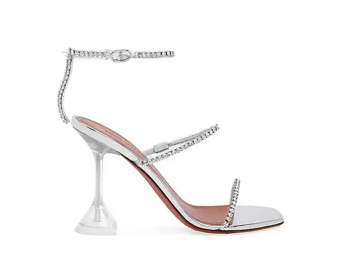 

party wedding shoes Transparent Rhinestone Open toe PVC translucent lucite heel Amina Muaddi Gilda Crystal-Embellished Sandals