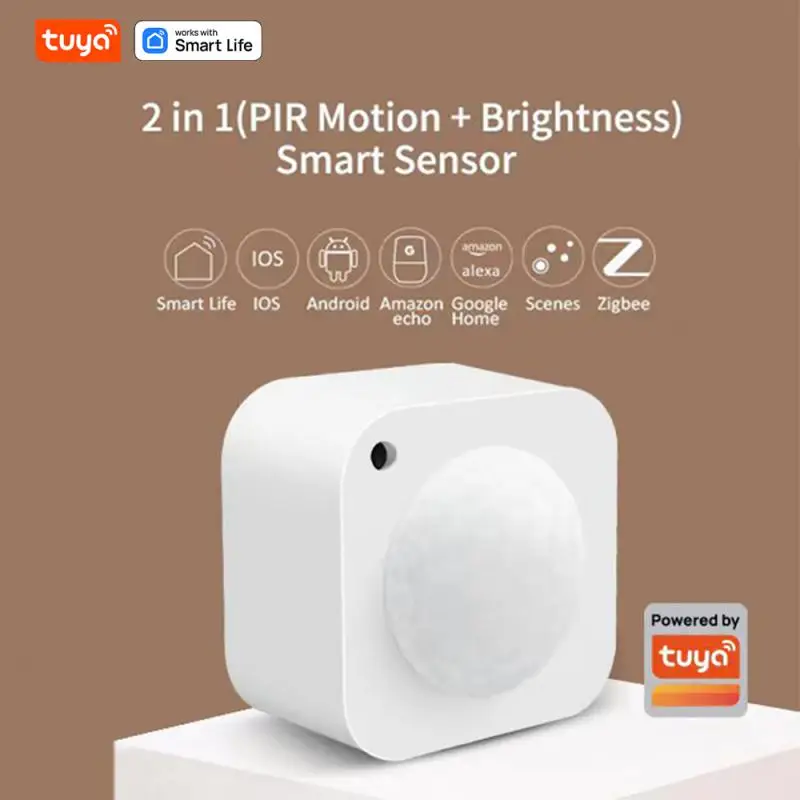 

Tuya 2 in 1 Smart Zigbee PIR Motion Sensor+Brightness Passive Infrared Detector Batttery Powered Security Burglar Alarm Sensor