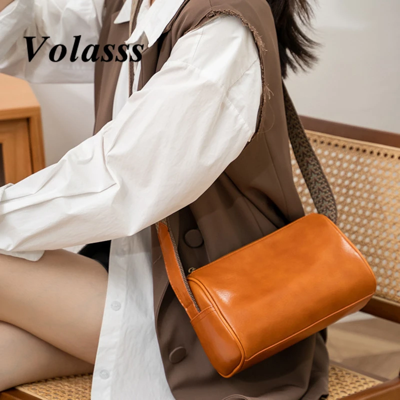 

VOLASSS 2024 New Genuine Leather Pillow Shoulder Bag For Women's Casual Cowhide Boston Crossbody Bags Female Small Handbag Purse