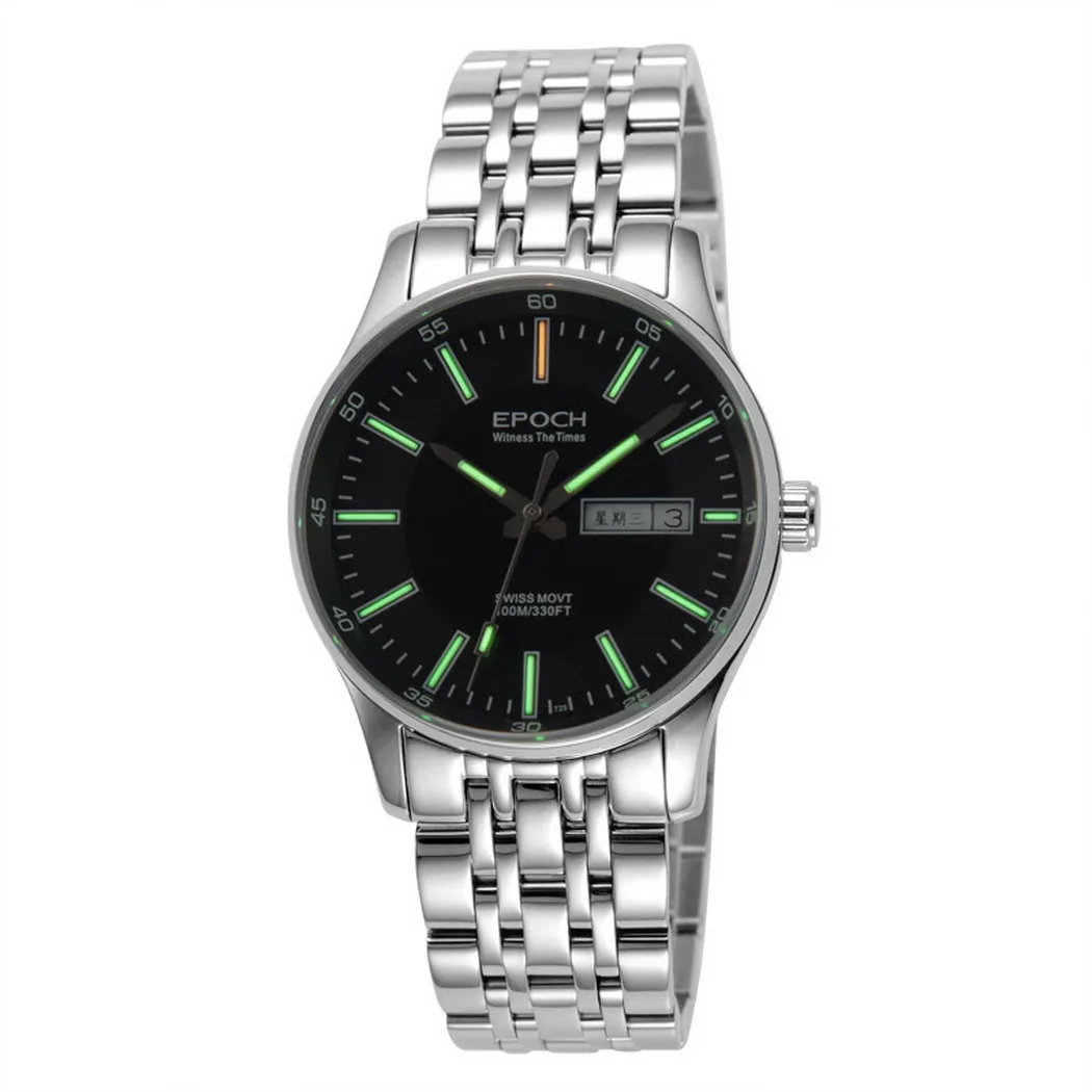 

EPOCH Men Luxury Watch 40mm Quartz Wristwatch Luminous 100M Waterproof Sapphire Week Date No need to replace battery in 11 years