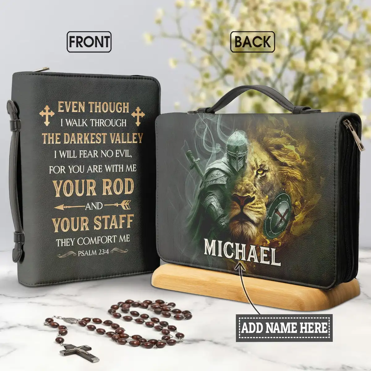 

Lion Design Leather Bible Cover Case for Women Practical Zippered Handle Handbags Study Book Boxes Book Holy Storage Boxes Gifts