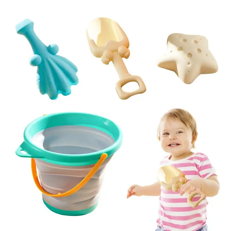 

Play Sand Toys Set Children's Foldable Bucket Play Sand Toys Bright Colors Silicone Beach Toys For Lake Backyard Beach Garden