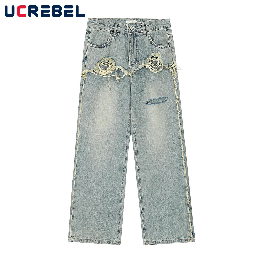 Hip Hop Raw Edge Denim Pants Mens Washed Distressed Loose Wide Leg Jeans Streetwear Ripped Hole Trousers Men
Hip Hop Raw Edge Denim Pants Mens Washed Distressed Loose Wide Leg Jeans Streetwear Ripped Hole Trousers Men