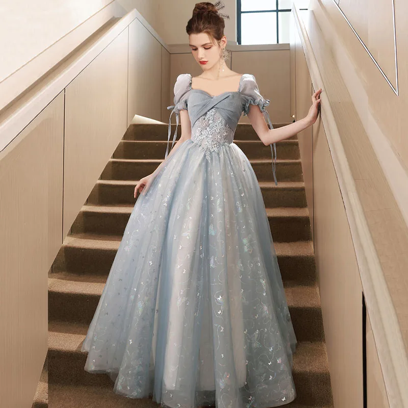 LAMYA Blue Prom Dresses Long Sexy Sweetheart A-Line Tulle Lace Applique Women Formal Party Gown Short Sleeve Vestidos De Fiesta 
LAMYA Blue Prom Dresses Long Sexy Sweetheart A-Line Tulle Lace Applique Women Formal Party Gown Short Sleeve Vestidos De Fiesta