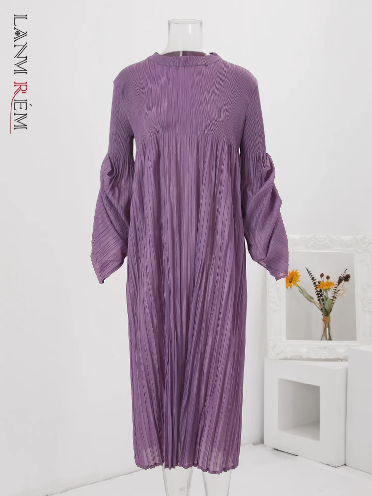 

Однотонные плиссированные женские платья LANMREM, модные дизайнерские свободные платья с длинным рукавом, повседневная женская одежда, новинка 2024, 32C889