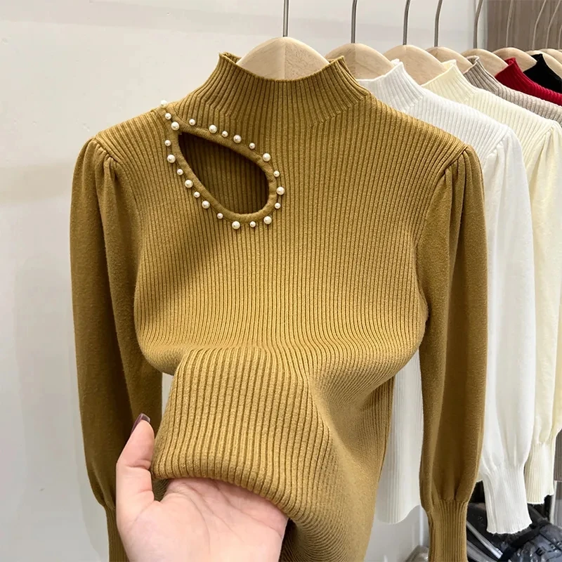 Slim Stretch Sweater Autumn Winter Half High Collar Knitwear Chic Beads Hollow-out Knitted Pullover Tops
Slim Stretch Sweater Autumn Winter Half High Collar Knitwear Chic Beads Hollow-out Knitted Pullover Tops