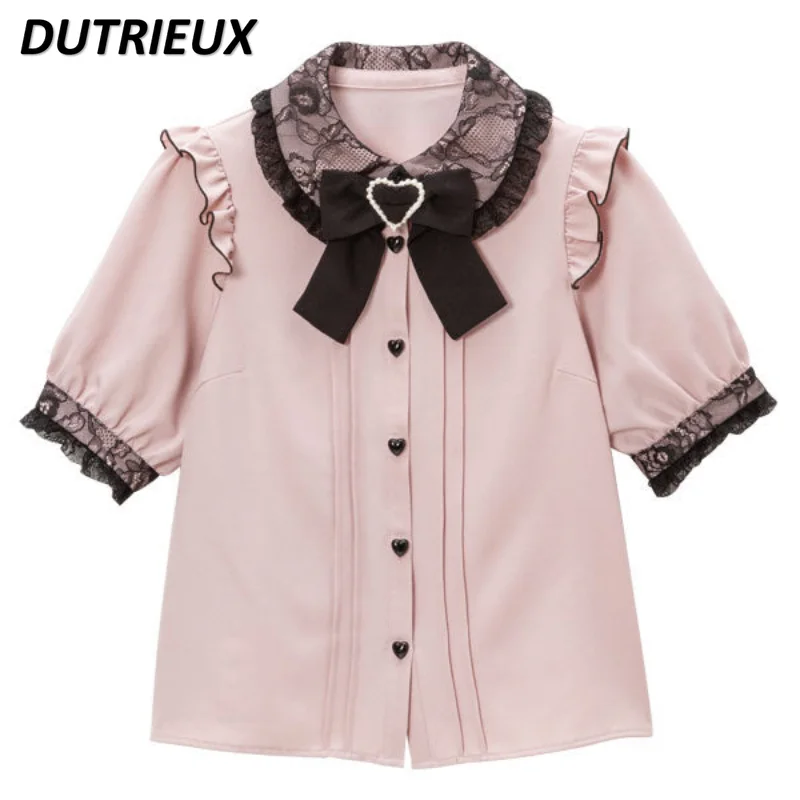 Japanese Lolita Style Sweet Bow Lace Solid Color Sweet Pink Blouse Femme 2023 Spring Summer Woman Tops Cute Short Sleeve Shirts
Japanese Lolita Style Sweet Bow Lace Solid Color Sweet Pink Blouse Femme 2023 Spring Summer Woman Tops Cute Short Sleeve Shirts