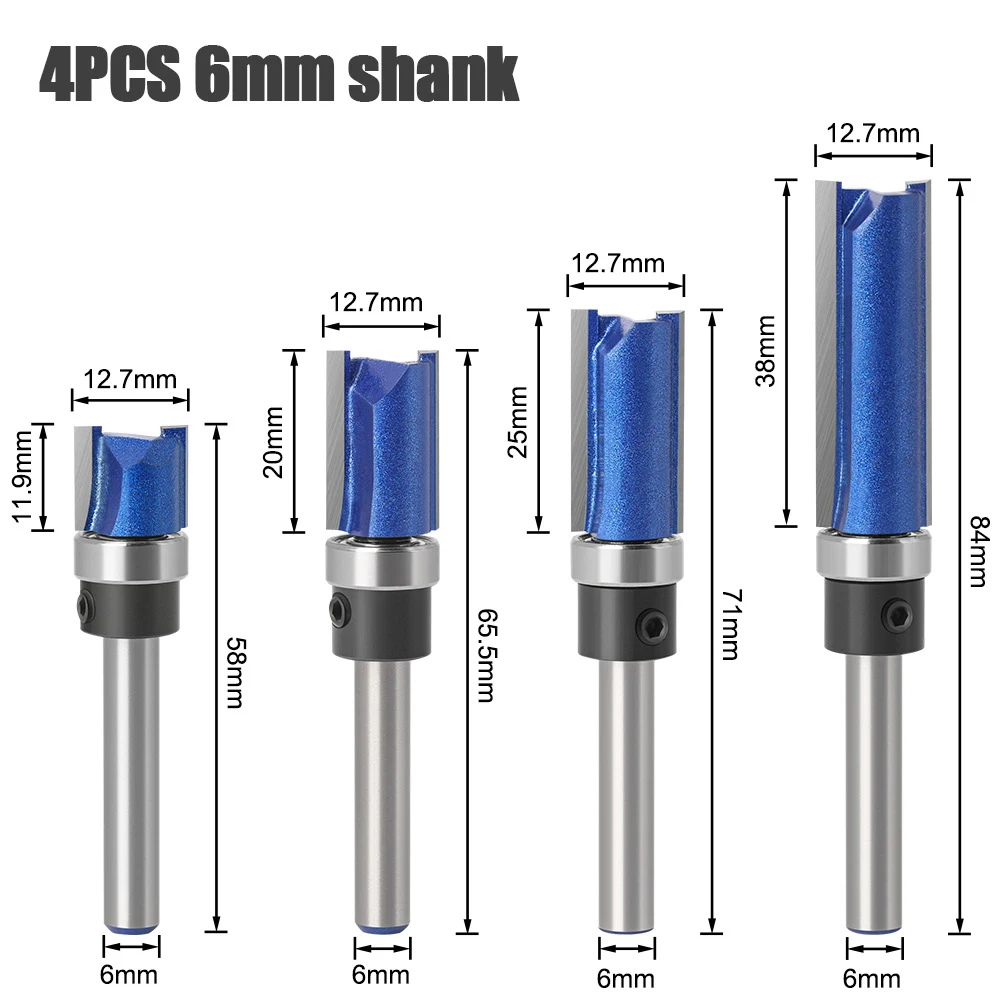 6mm 6/6.35mm Shank Bearing Flush Trim Pattern Router Bit Trimming Cemented Carbide Bit Industrial For Woodworking Cutting Wood
6mm 6/6.35mm Shank Bearing Flush Trim Pattern Router Bit Trimming Cemented Carbide Bit Industrial For Woodworking Cutting Wood