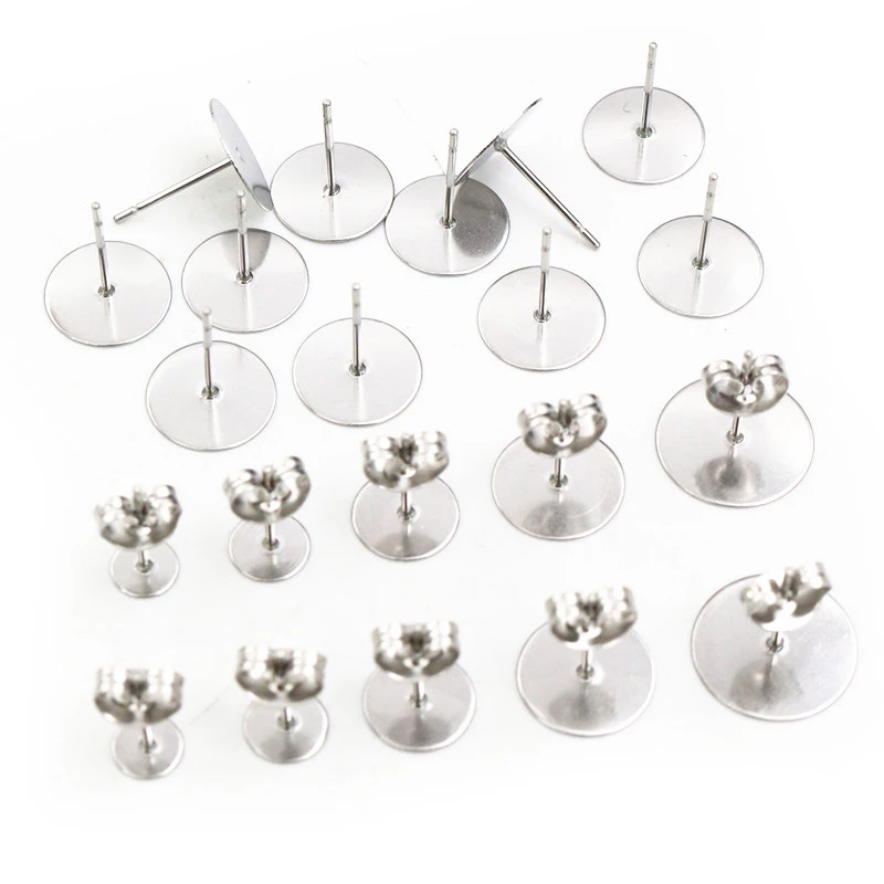 

100pcs/lot Stainless Steel Earring Studs Blank Post Base Pins With Earring Stopper Backs DIY Earrings Jewelry Making Findings