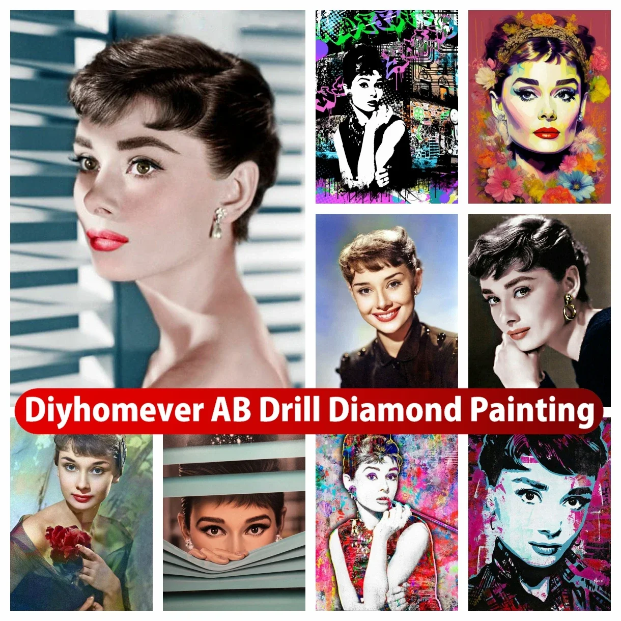 

Audrey Hepburn 5D DIY AB Diamond Painting Embroidery Famous Movie Star Cross Stitch Mosaic Picture Handmade Home Decor Gift