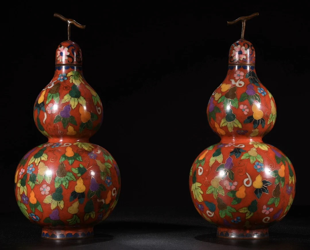 12"Tibetan Temple Collection Old Bronze Enamel Full of Fortune gourd ornament a pair office Town house Exorcism
12"Tibetan Temple Collection Old Bronze Enamel Full of Fortune gourd ornament a pair office Town house Exorcism