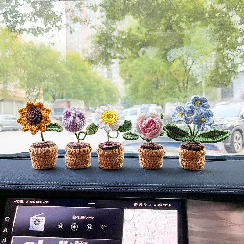 Auto Ornament Hand Woven DIY Rose Sunflower Potted Flower Bouquet Wool Product Homemade Car Decorations Gift Kawaii Accessories
Auto Ornament Hand Woven DIY Rose Sunflower Potted Flower Bouquet Wool Product Homemade Car Decorations Gift Kawaii Accessories