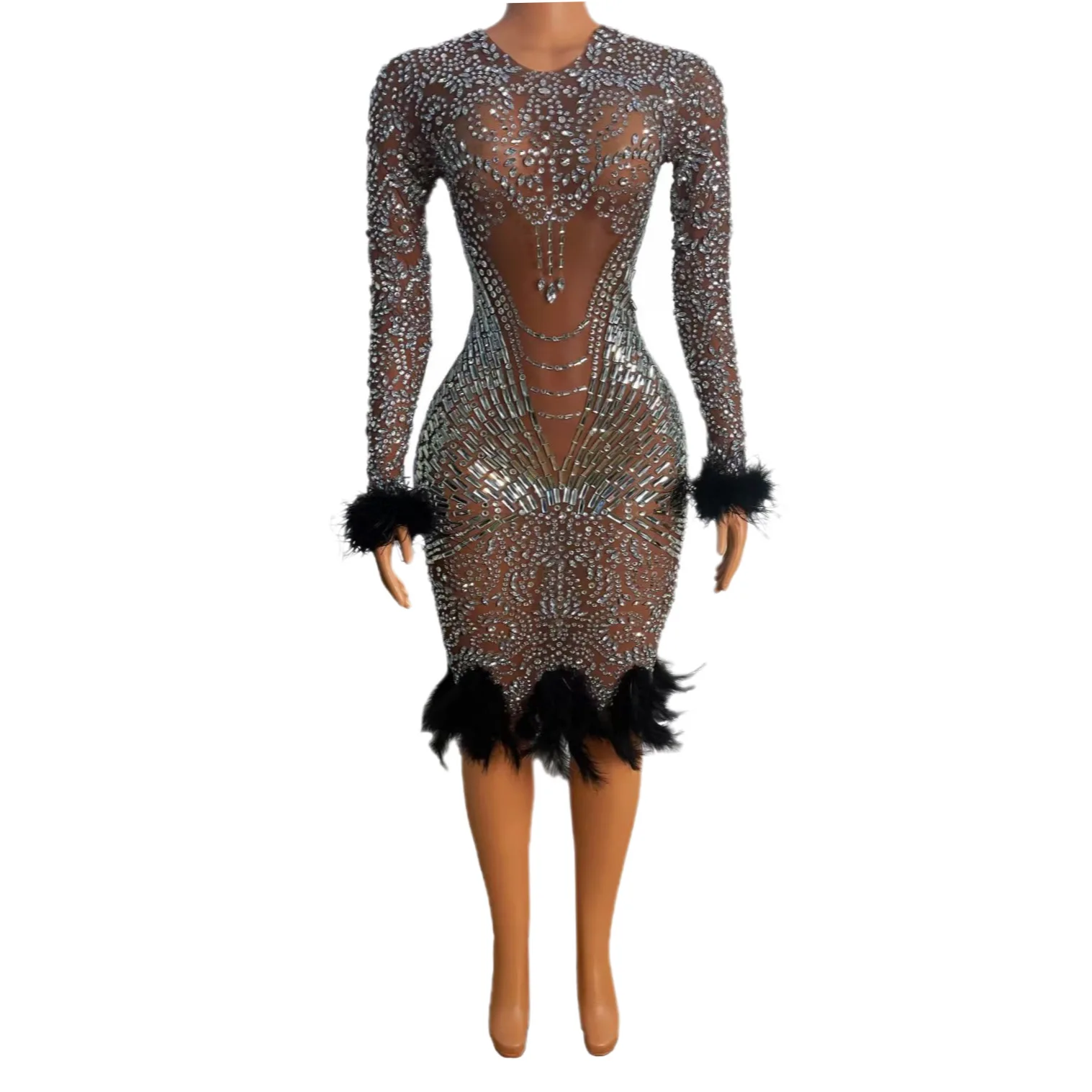 Shining Rhinestones Sexy Long Sleeves Feathers Sheath Dress For Women Nightclub Party Clothing Prom Dance Jazz Costumes
Shining Rhinestones Sexy Long Sleeves Feathers Sheath Dress For Women Nightclub Party Clothing Prom Dance Jazz Costumes