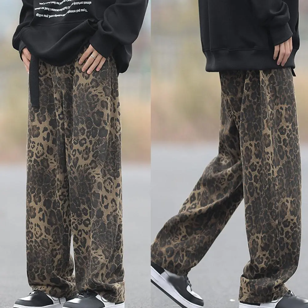 

Fashion Leopard Print Jeans Women High Waisted Korean Style Wide Leg Denim Trousers Streetwear Baggy Retro Fashion Y2k Jeans