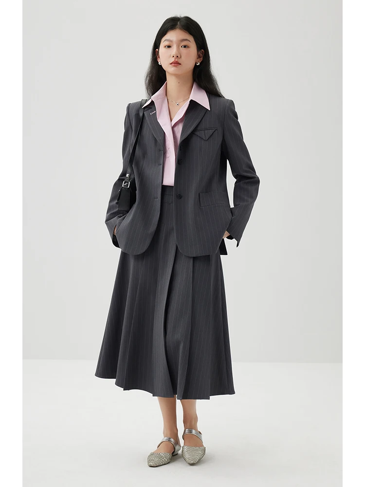 

ZIQIAO Temperament Striped Suit Skirt Suit for Women 2024 Spring New Commuting Workplace Style Female Two-piece Set