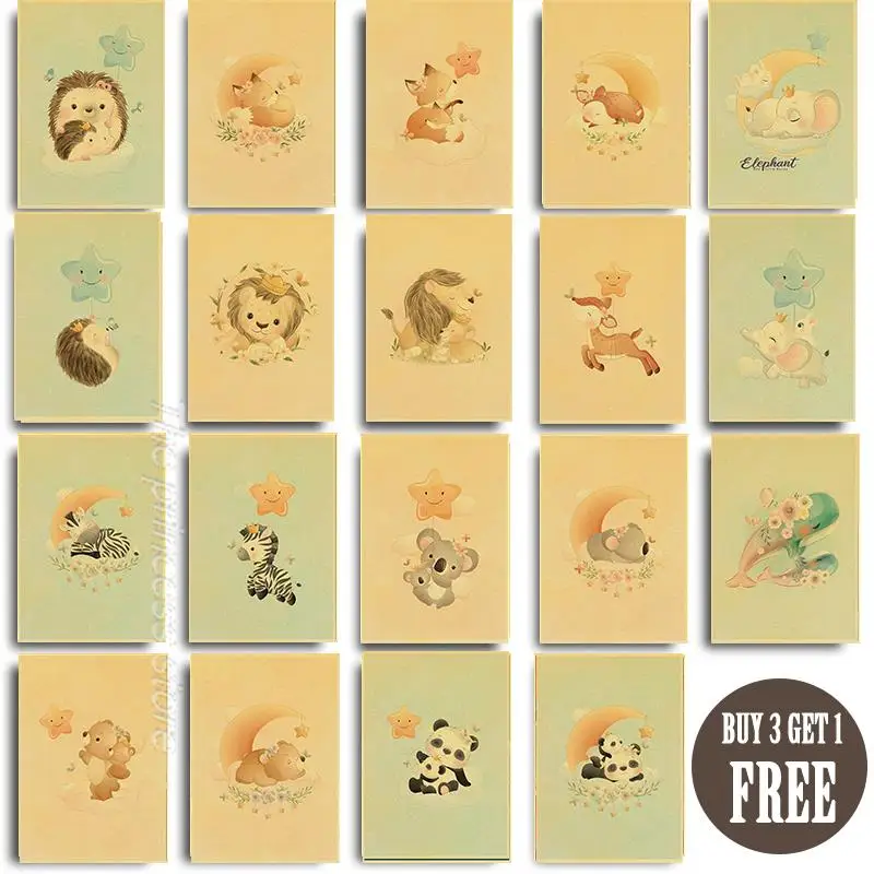 Vintage Kids Room Posters Animals With Moon And Star Prints Baby Wall Art Pictures Decor Nursery Kidsroom Kraft Painting
Vintage Kids Room Posters Animals With Moon And Star Prints Baby Wall Art Pictures Decor Nursery Kidsroom Kraft Painting