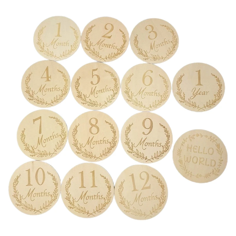 

Y1UB 14 Pcs/Set Baby Wooden Milestone Cards Newborn Memorial Card Monthly Recording Birth Anniversary Cards Gifts for Props Toy