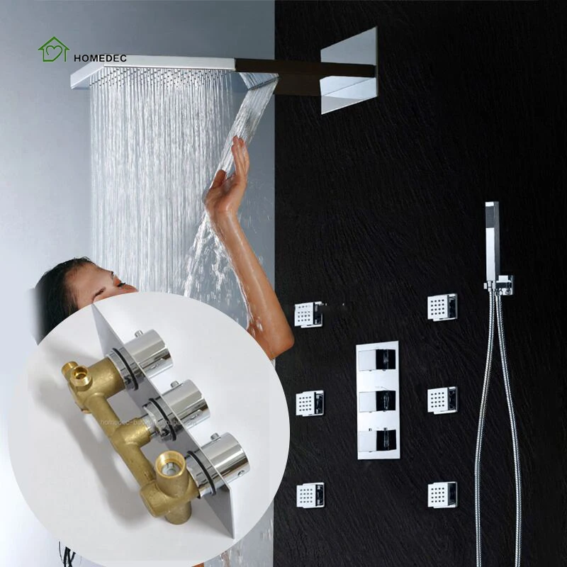 

Настенная хромированная термостатическая Душевая система «Водопад», душевой набор с насадками для ванной комнаты