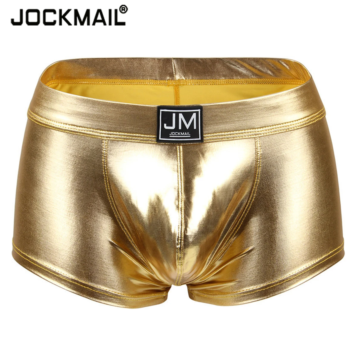 

JOCKMAIL Sexy Underwear Men's Boxer PU Leather Gay Men U Convex Big Penis Pouch Boxershorts Male Cueca Masculina Boxer Underpant