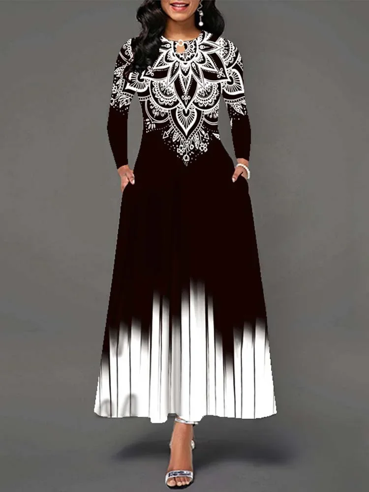 Женское винтажное платье-макси в стиле бохо, Элегантное Длинное Платье-качели с длинным рукавом и цветочным принтом, Пляжное платье в стиле ретро, весна-осень 
Женское винтажное платье-макси в стиле бохо, Элегантное Длинное Платье-качели с длинным рукавом и цветочным принтом, Пляжное платье в стиле ретро, весна-осень