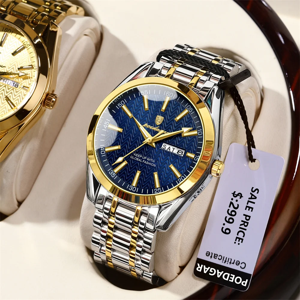 

POEDAGAR Brand High Quality Business Mens Watches Stainless Steel Waterproof Luminous Date Week Luxury Quartz Watch Men's Reloj