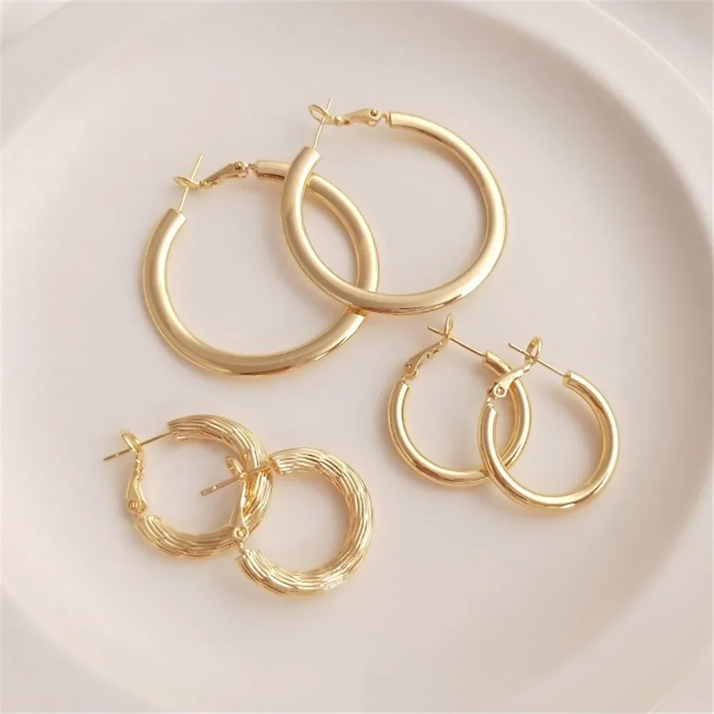 

14K Gold Plated 925 silver needle spring buckle earrings Fashion style circle simple high sense personality earrings