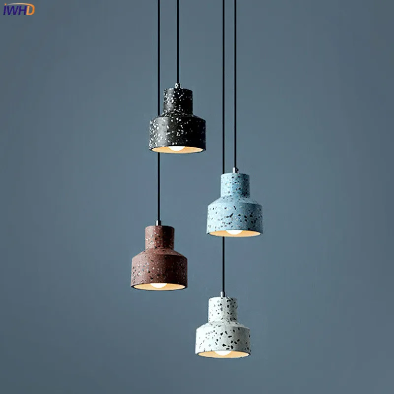 

IWHD 4 Colors Cement LED Pendant Lamp Beside Bedroom Stair Balcony Living Room Nordic Modern Hanging Light Fixtures Hanglamp