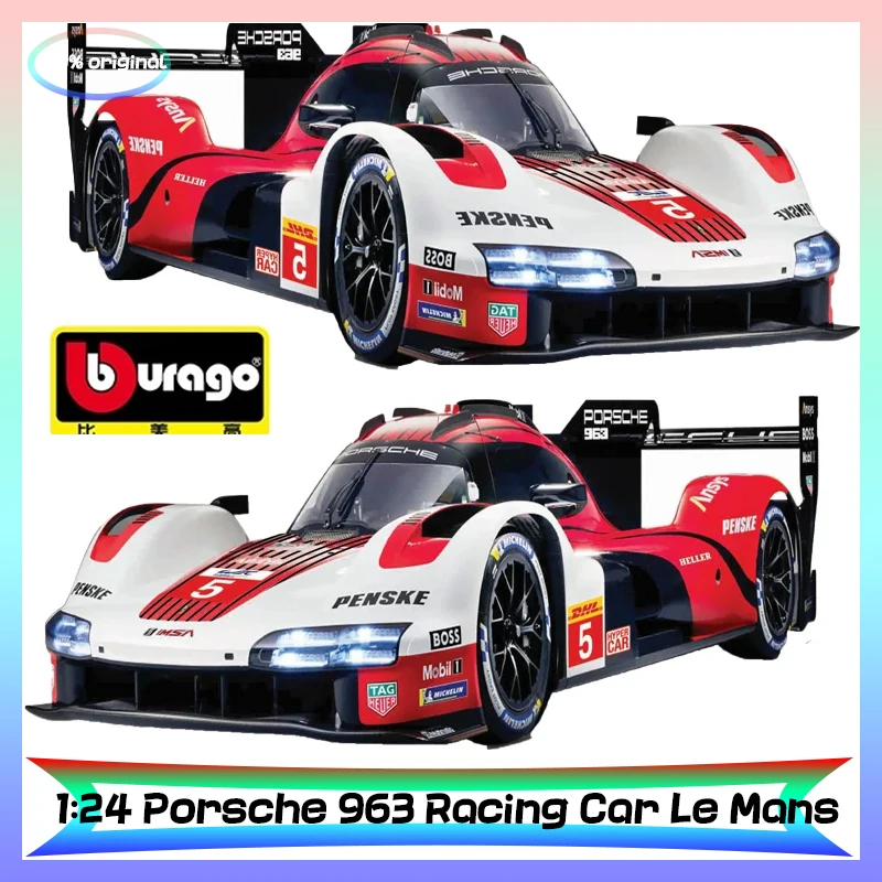 

New Bburago 1:24 Porsche 963 #5 Racing Car Le Mans Rally Champion Alloy Luxury Vehicle Toys Collection Gift Toy