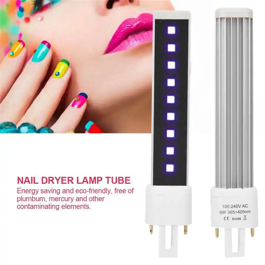 

1Pc 9W Nail Light Bulb Nail Dryer 365+405nm LED UV Lamp Tube Bulb Replacement 9 Light Beads Nail Art Gel Curing Dryer Accessory