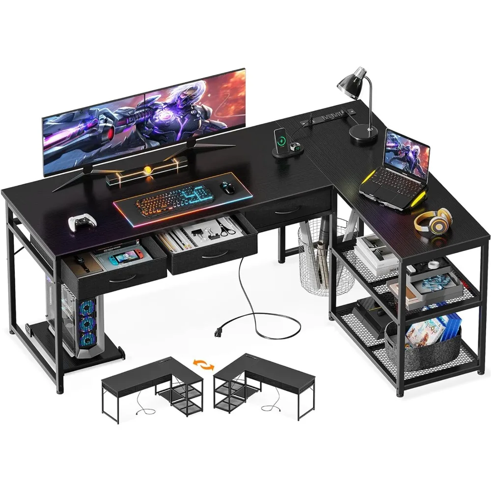 AODK 61 Inch L L Shaped Computer Desk with Drawers, Corner Desk with Power Outlets & Reversible Storage Shelves
AODK 61 Inch L L Shaped Computer Desk with Drawers, Corner Desk with Power Outlets & Reversible Storage Shelves