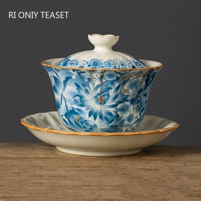 110m Chinese Exquisite Ru Kiln Gaiwan Hand-painted Flowers Teacup Ceramic Tea Tureen Handmade Tea Bowl Household Travel Teaware
110m Chinese Exquisite Ru Kiln Gaiwan Hand-painted Flowers Teacup Ceramic Tea Tureen Handmade Tea Bowl Household Travel Teaware