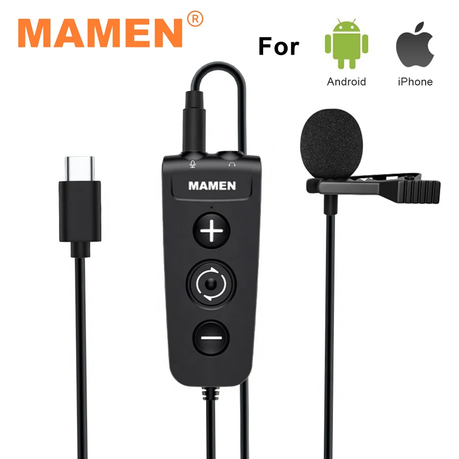 

MAMEN Type-C Plug Lavalier Microphone with 6 Sound Effects Switch 1.2m Cable for Android Smartphone Singing Chatting Vlog Record