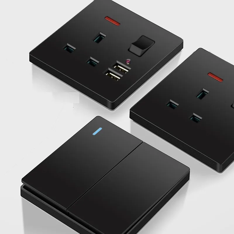 

UK Malta Africa Hongkong Standard Black 86 146 Type PC Panel Sockets 2USB Type C Fast Charge USB Outlets