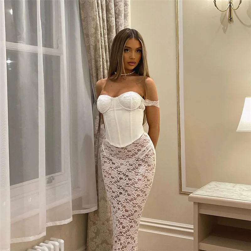 White Corset Long Bandeau Dress For Women Lace Patchwork Off-shoulder Strapless Sleeveless Backless Sexy Tight Dress 2024
White Corset Long Bandeau Dress For Women Lace Patchwork Off-shoulder Strapless Sleeveless Backless Sexy Tight Dress 2024