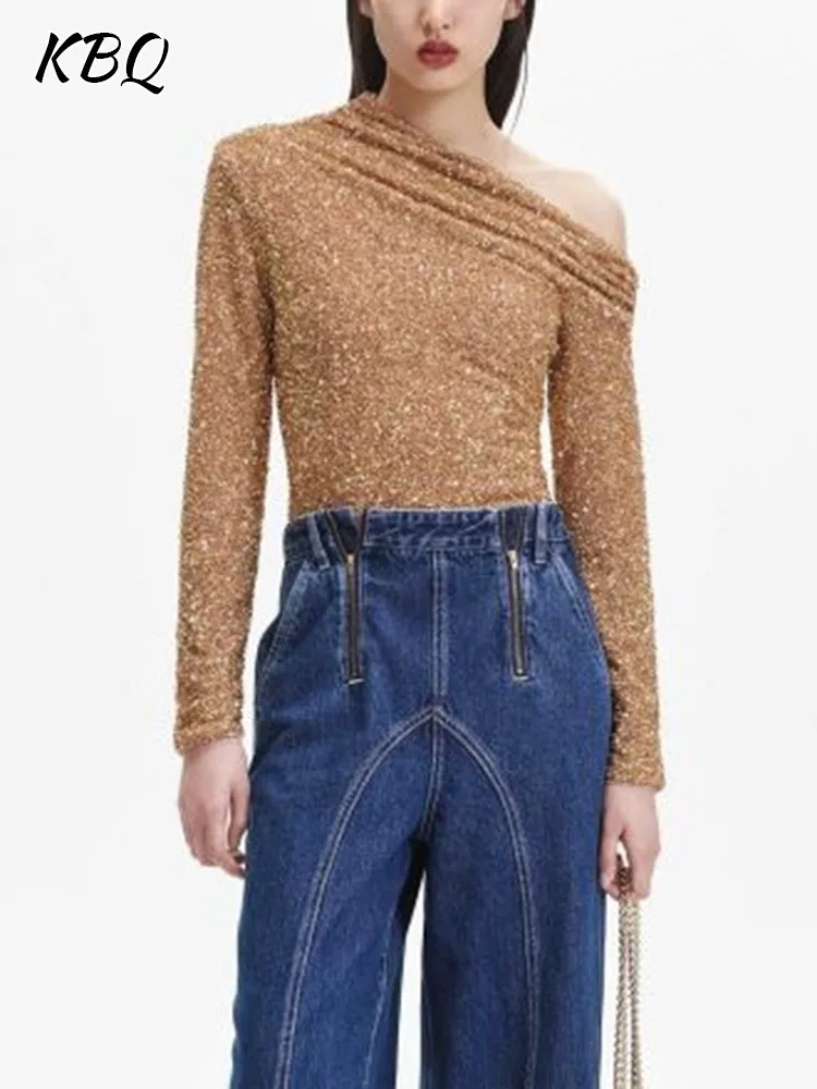 KBQ Spliced Diamonds Slimming Glitter T Shirts For Women Diagonal Collar Long Sleeve Off Shoulder Pullover Tops Female Fashion
KBQ Spliced Diamonds Slimming Glitter T Shirts For Women Diagonal Collar Long Sleeve Off Shoulder Pullover Tops Female Fashion